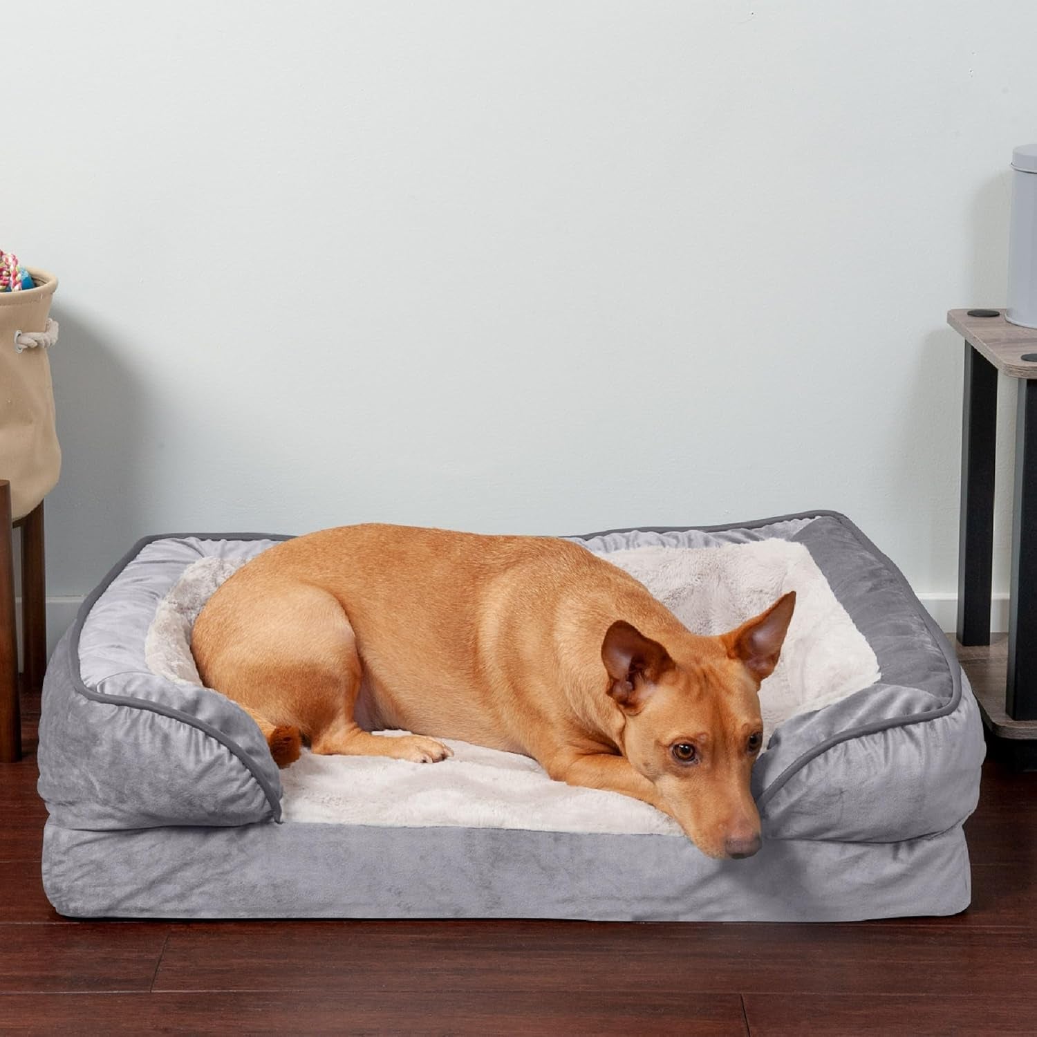 Orthopedic Dog Bed for Medium/Small Dogs W/ Removable Bolsters & Washable Cover, for Dogs up to 35 Lbs