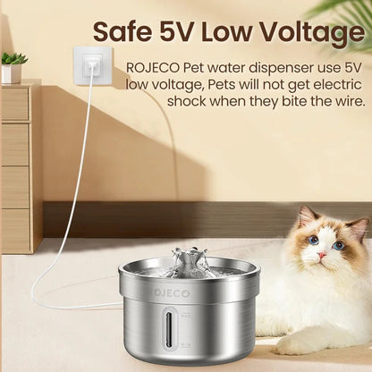 ROJECO Stainless Steel Pet Drinking Fountain Automatic Water