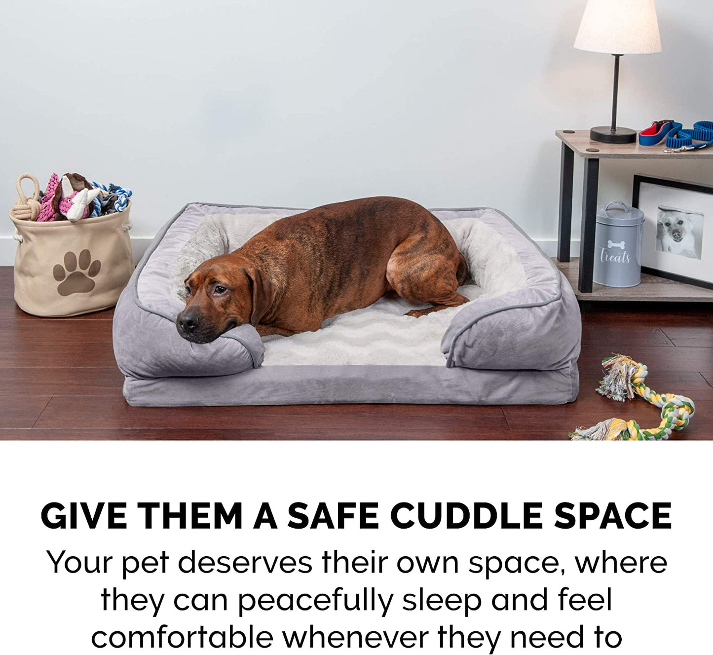 Orthopedic Dog Bed for Medium/Small Dogs W/ Removable Bolsters & Washable Cover, for Dogs up to 35 Lbs