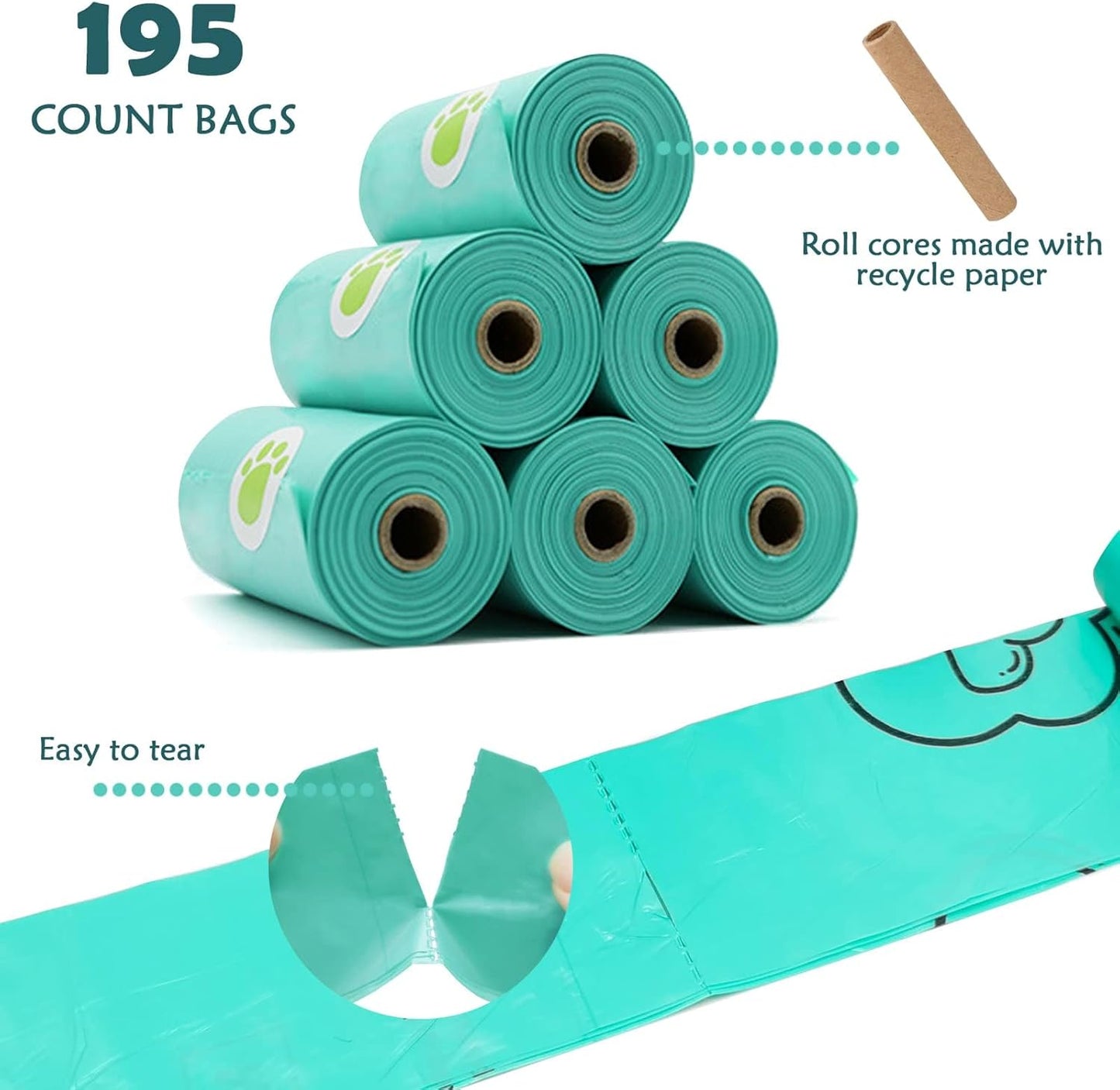 Dog Poop Pickup Bags Holder Dispenser with Standard-Sized (1 Holder 195 Bags)
