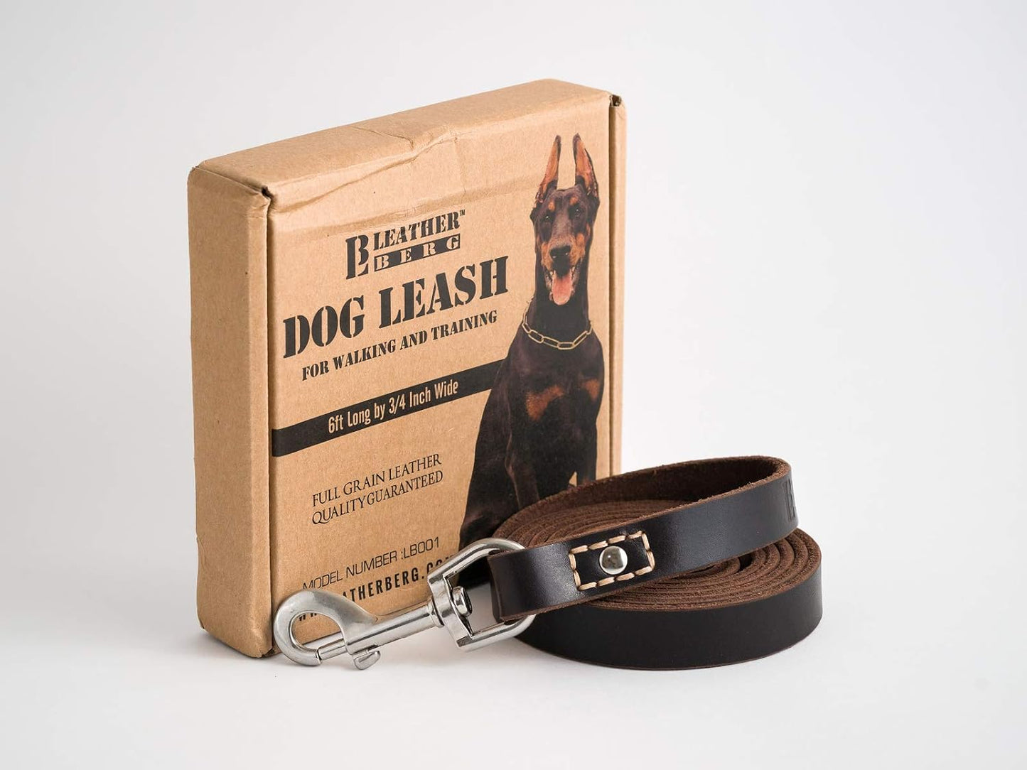 Leather Dog Training Leash - Brown 6 Ft Long X 3/4"