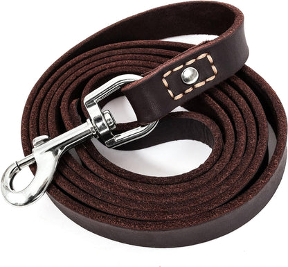 Leather Dog Training Leash - Brown 6 Ft Long X 3/4"