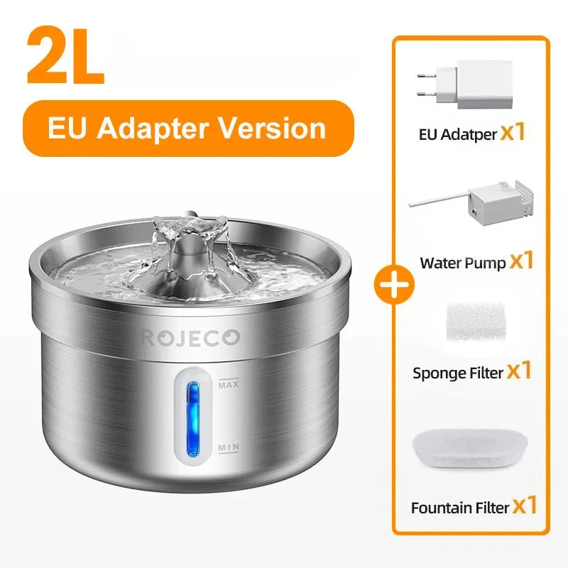 ROJECO Stainless Steel Pet Drinking Fountain Automatic Water