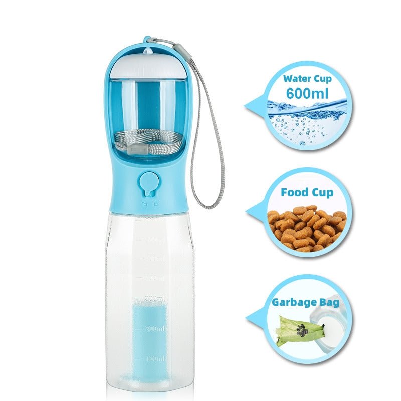 Portable Cat/Dog Water Bottle Food Feeder Drinker Dispenser 3 in 1 Leak-Proof Multifunctional
