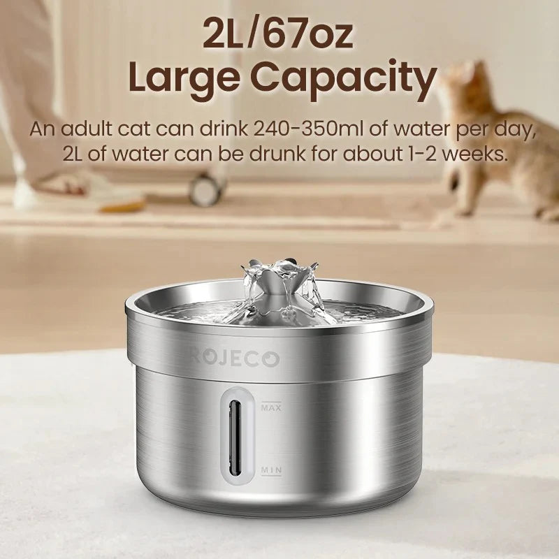 ROJECO Stainless Steel Pet Drinking Fountain Automatic Water